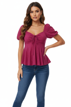 חולצה פיפלום עם שרוולים מנופחים