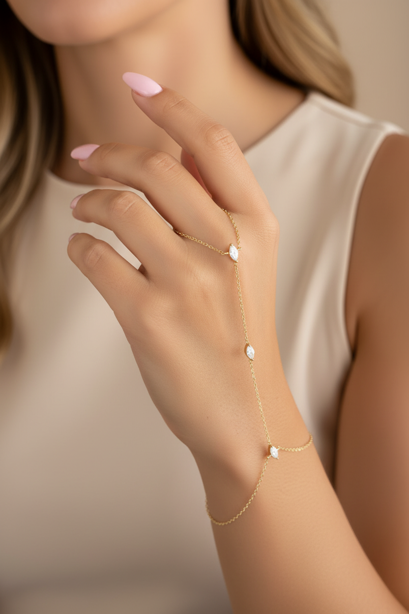 Gold Crystal Hand Chain Bracelet