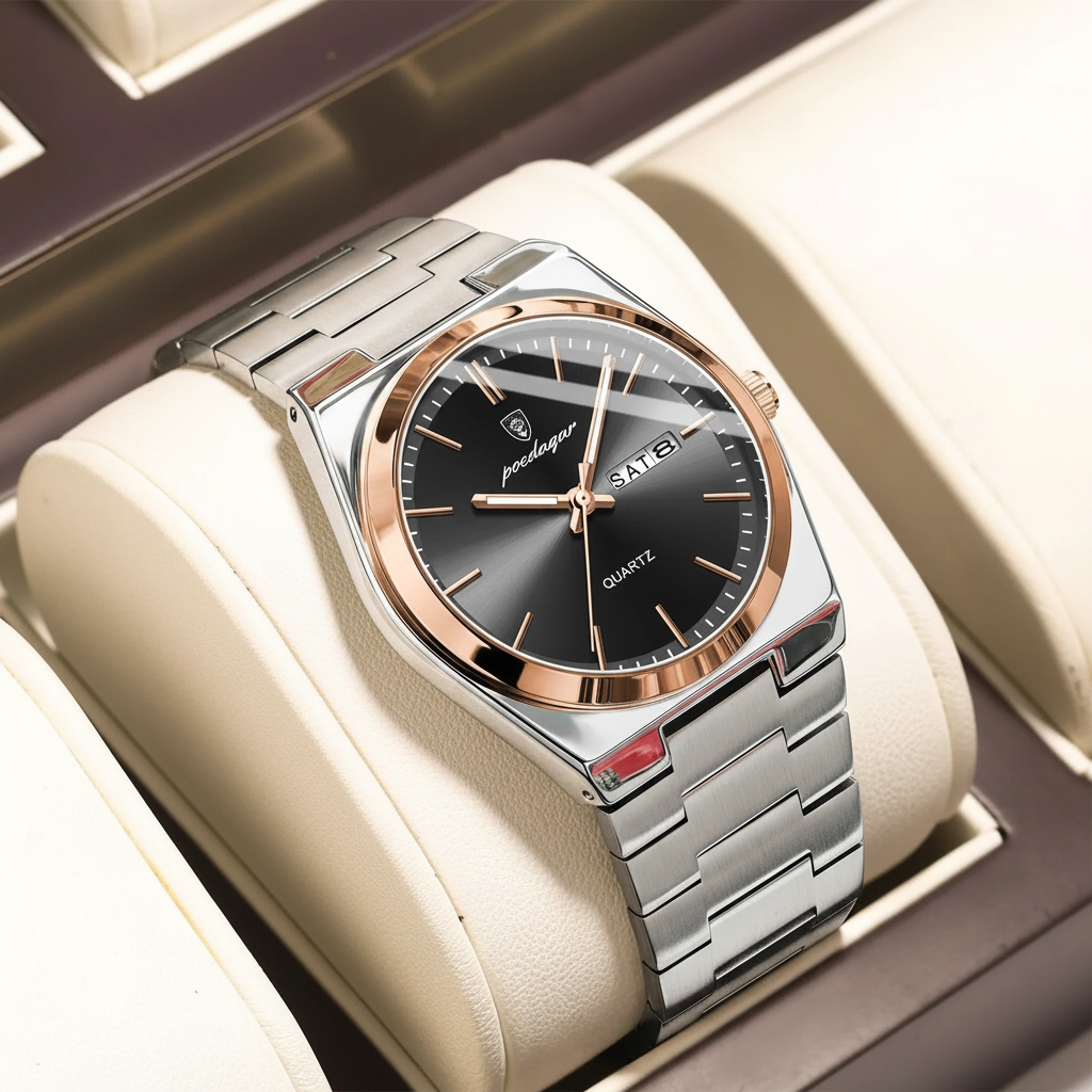 POEDAGAR Luxury Men's Watch - Black Dial
