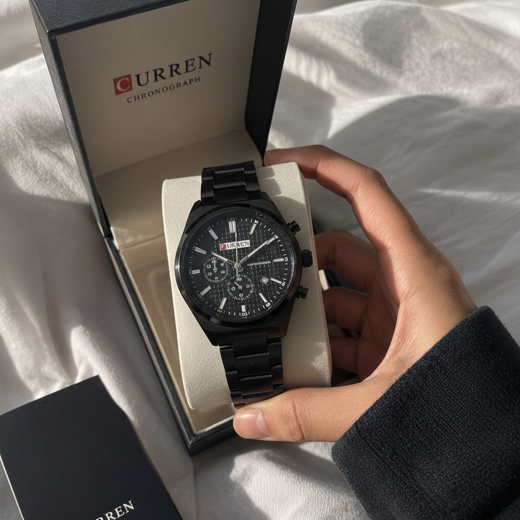 Curren Black Chronograph | שעון קורן שחור כרונוגרף |