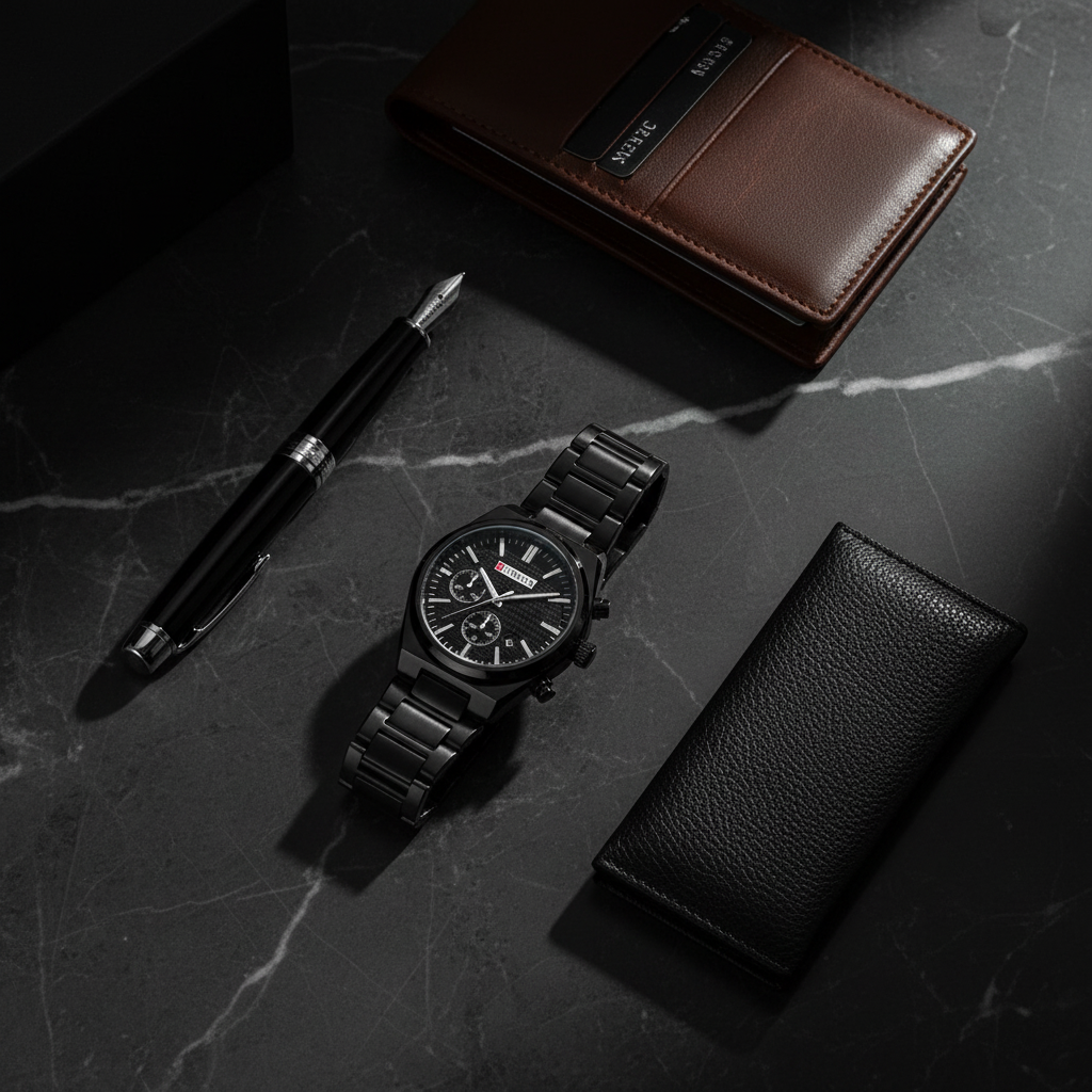 Curren Black Chronograph | שעון קורן שחור כרונוגרף |